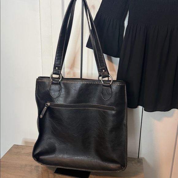 B.O.C Born Concept Black Leather Tote Bag - tooled embossed - shoulder bag - Picture 3 of 6